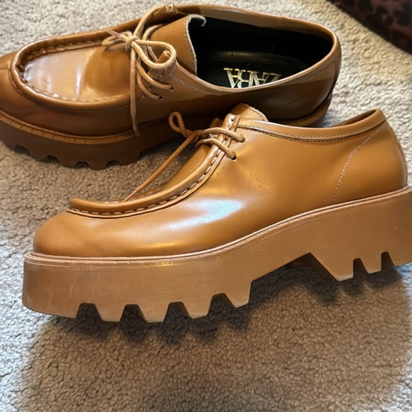ZARA PLATFORM LEATHER LOAFERS BROWN SIZE 39 - Picture 5 of 9